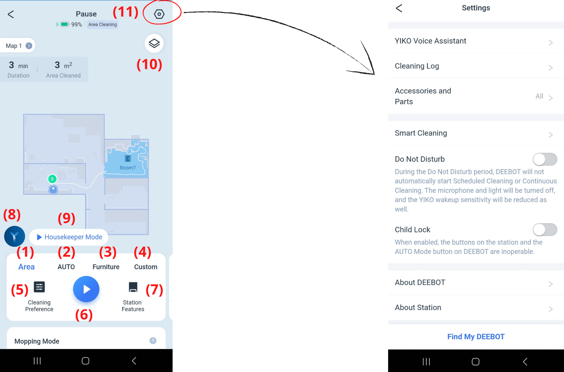 Der Startbildschirm der ECOVACS DEEBOT T20 OMNI App ist zu sehen.